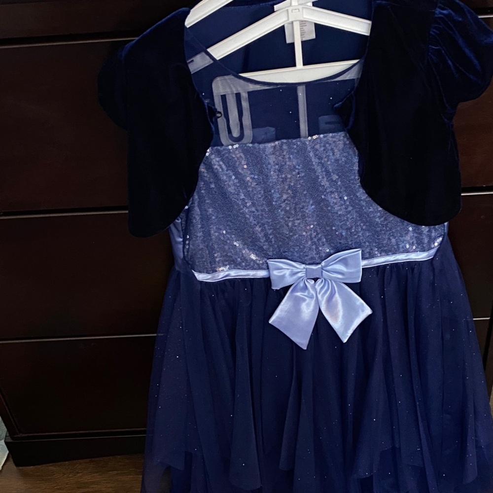 Jona Michelle Navy Blue Sequin Dress with Bow